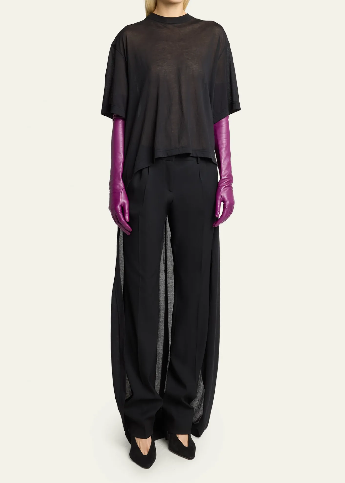 BalenciagaTransparent Jersey Short-Sleeve Train T-Shirt