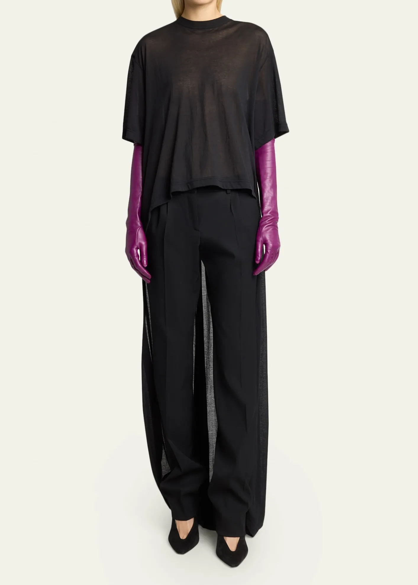 BalenciagaTransparent Jersey Short-Sleeve Train T-Shirt