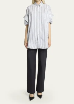 BalenciagaTucked-Sleeve Striped Poplin Shirt