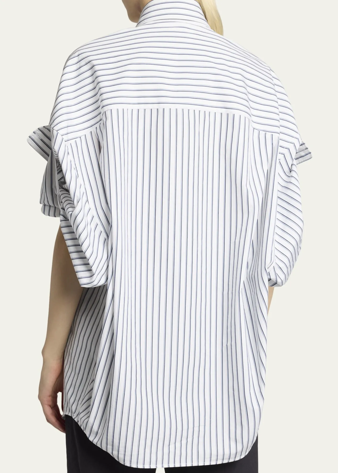 BalenciagaTucked-Sleeve Striped Poplin Shirt