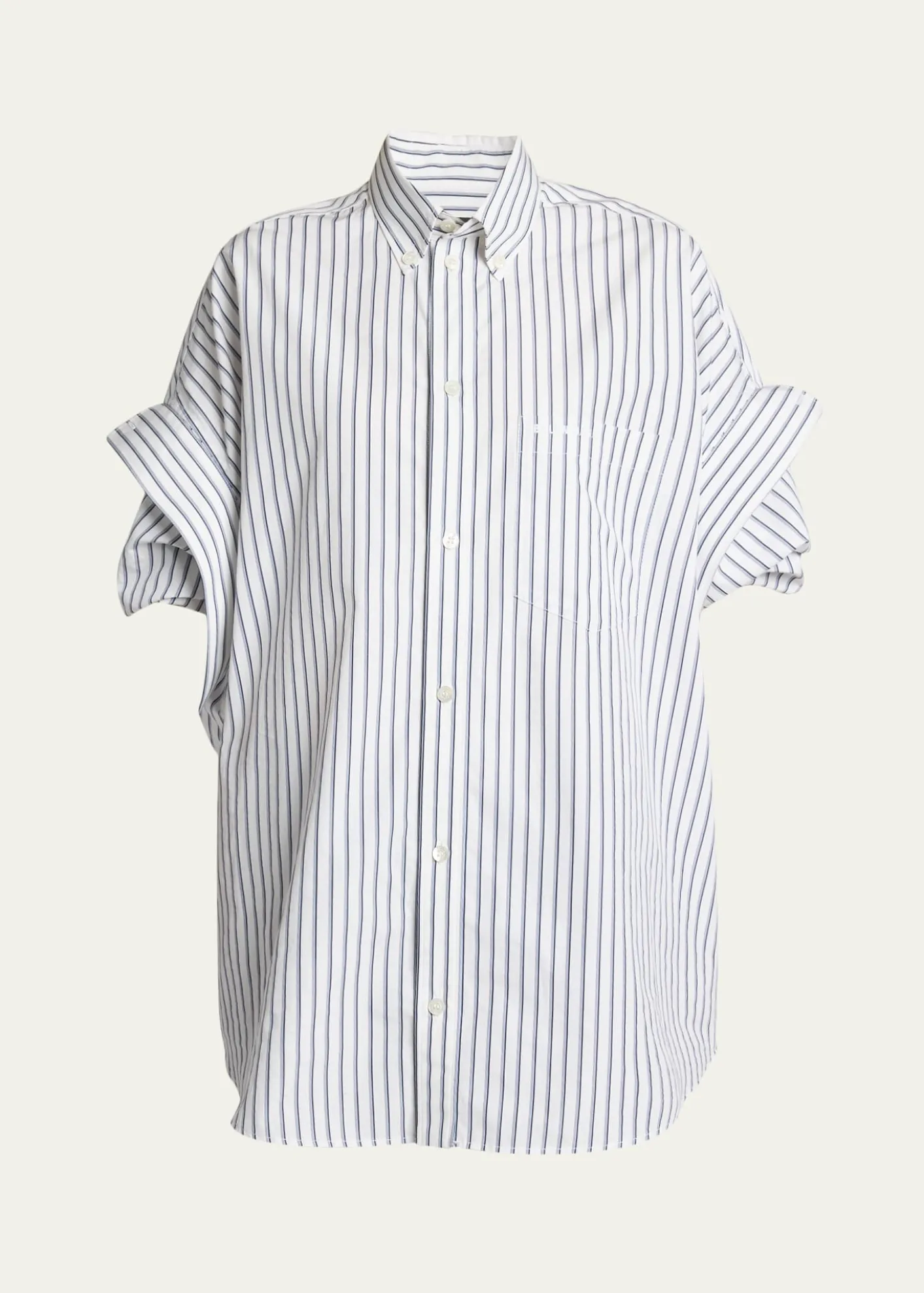 BalenciagaTucked-Sleeve Striped Poplin Shirt