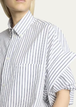 BalenciagaTucked-Sleeve Striped Poplin Shirt