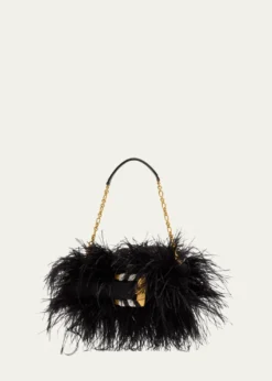 BalmainAnthem Belted Feather Shoulder Bag
