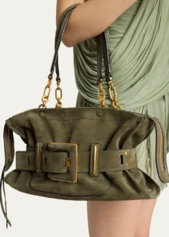 BalmainAnthem Belted Shoulder Bag in Suede