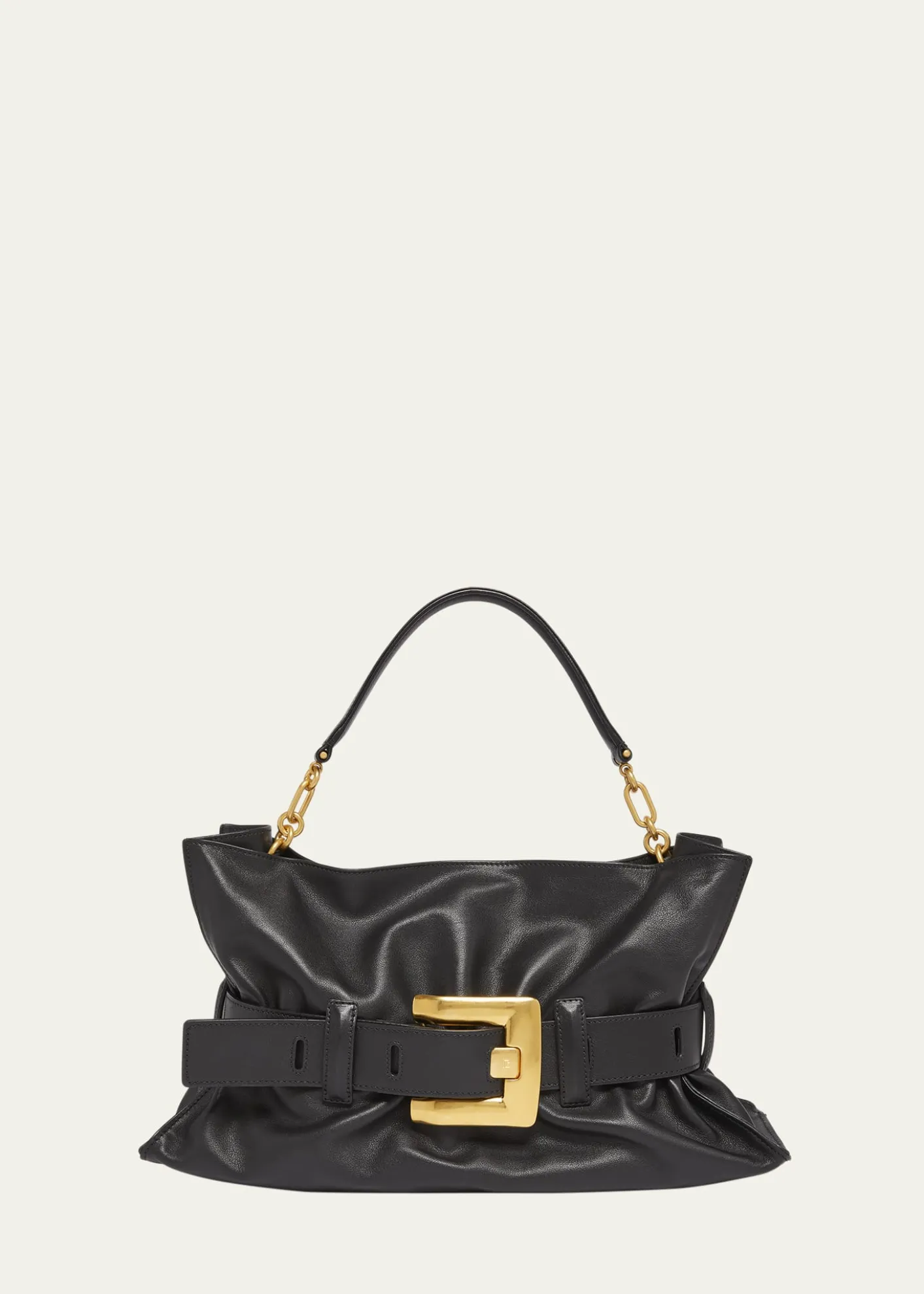 BalmainAnthem Medium Buckle Shoulder Bag in Calfskin