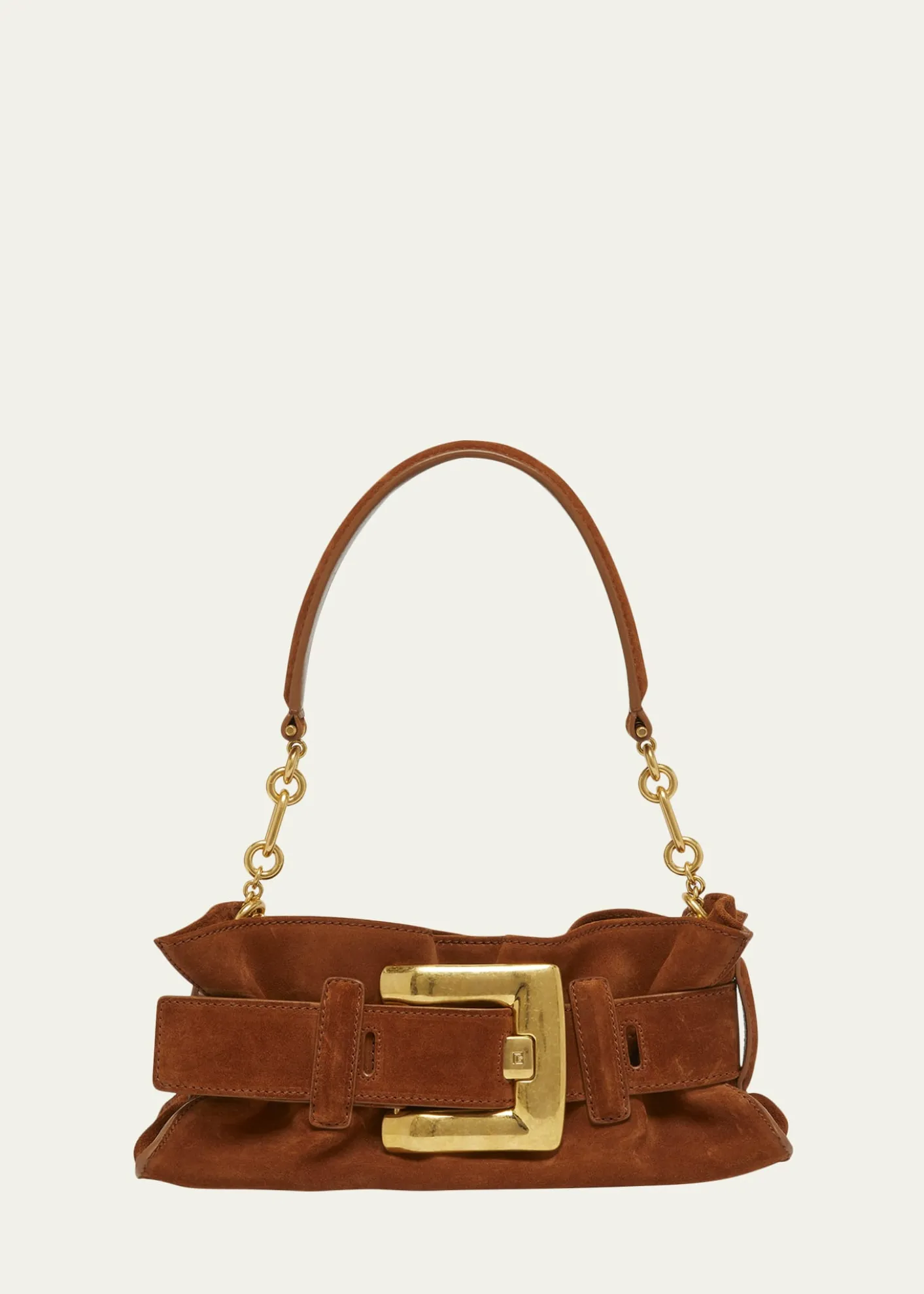BalmainAnthem Mini Buckle Shoulder Bag in Suede
