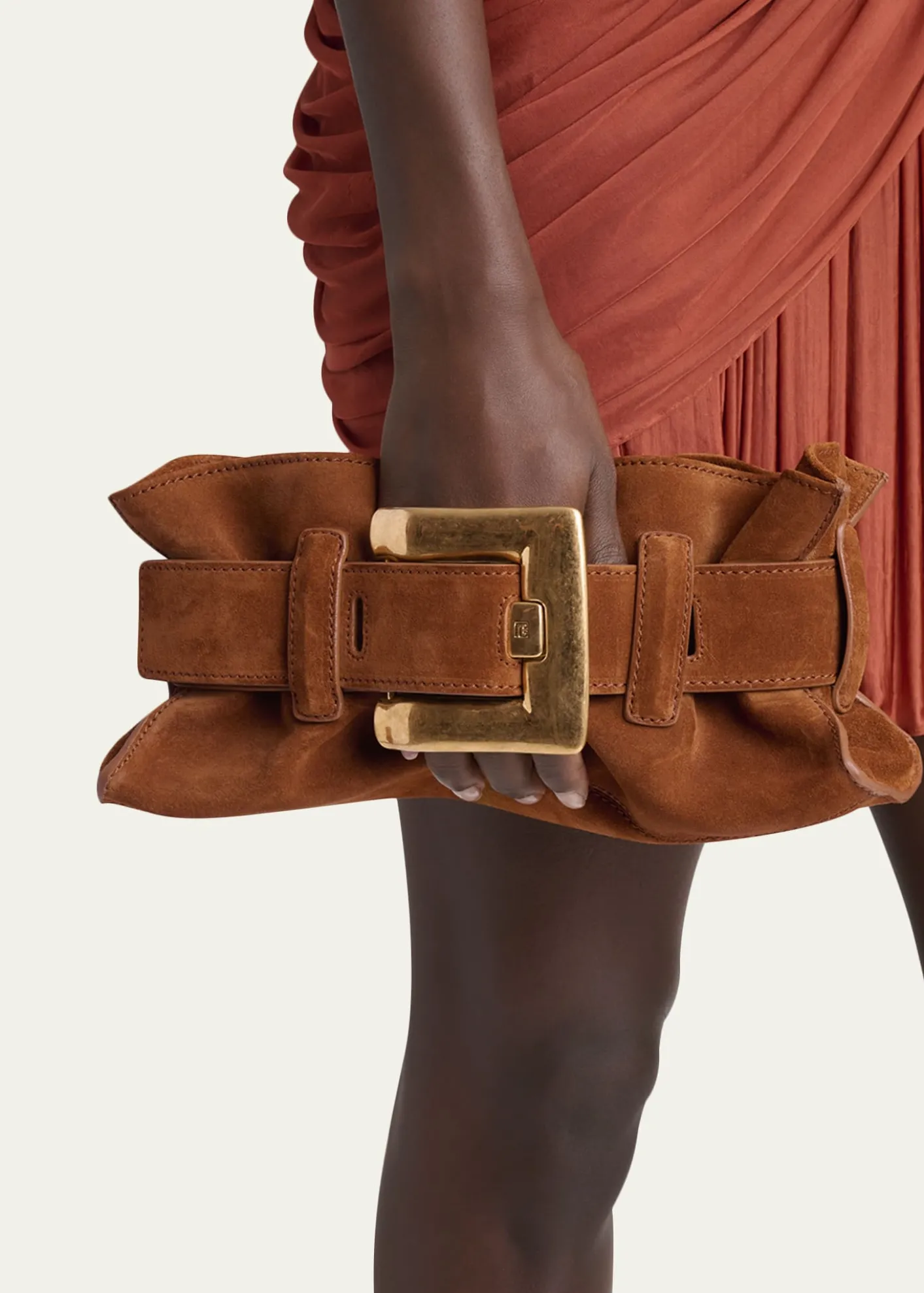 BalmainAnthem Mini Buckle Shoulder Bag in Suede