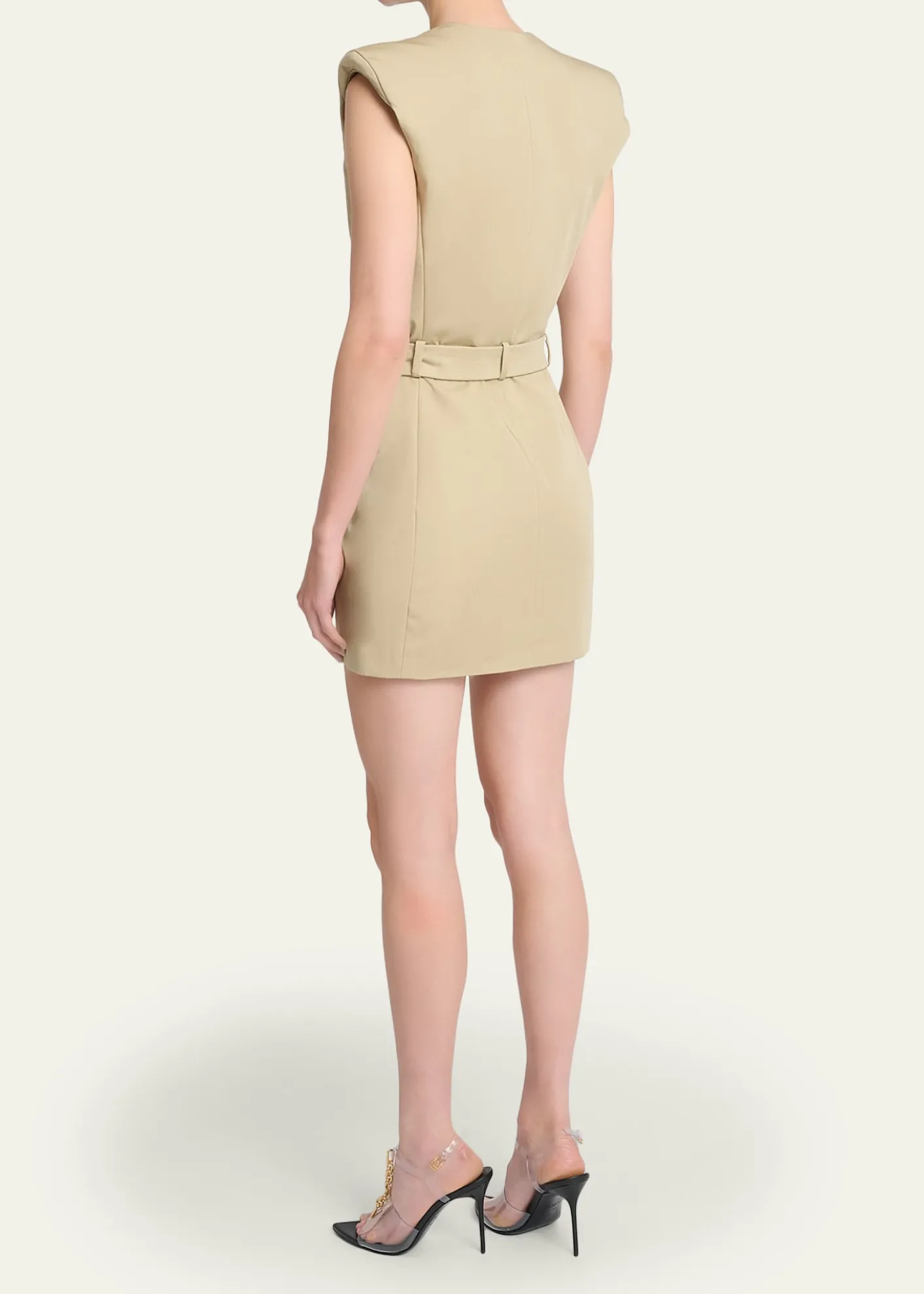 BalmainBelted Gabardine Sleeveless Mini Dress
