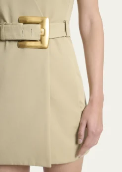 BalmainBelted Gabardine Sleeveless Mini Dress