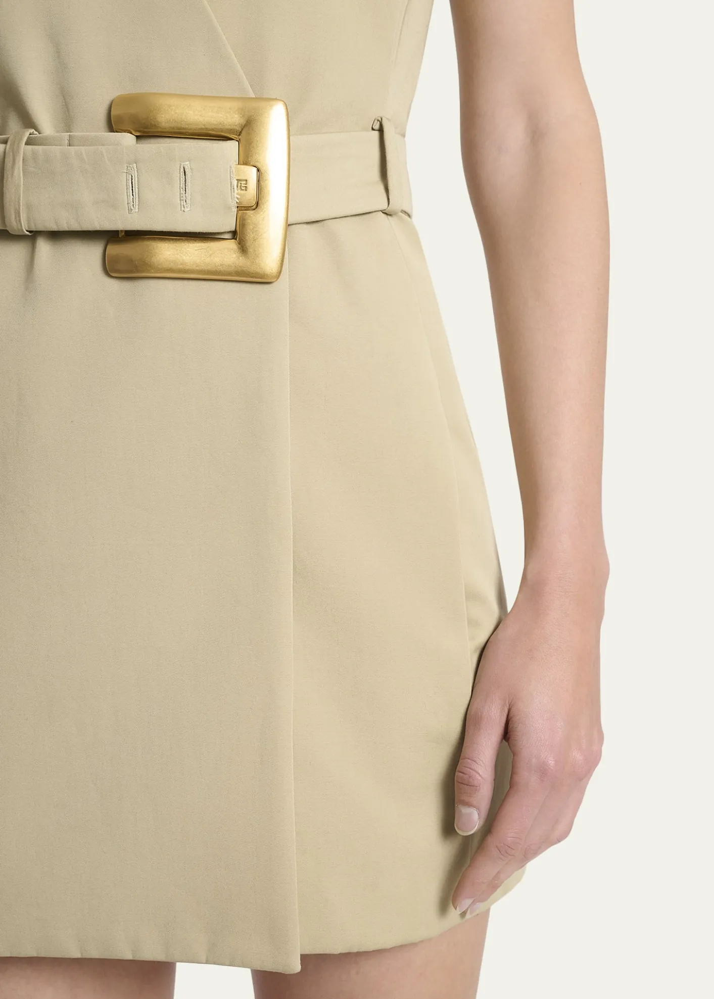 BalmainBelted Gabardine Sleeveless Mini Dress