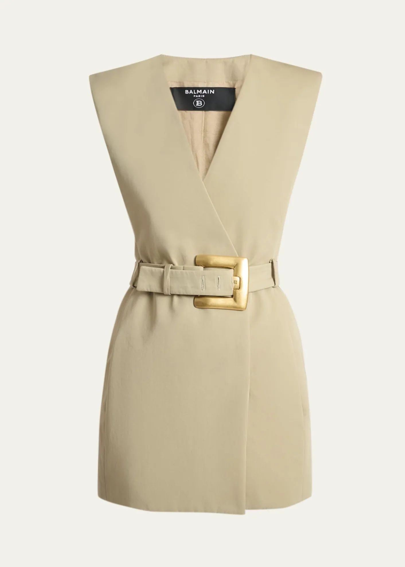BalmainBelted Gabardine Sleeveless Mini Dress