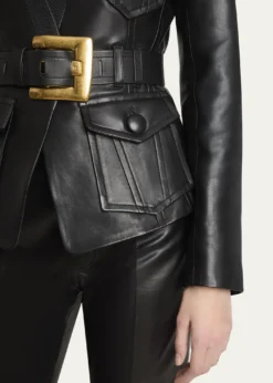 BalmainBelted Leather Fitted Jacket