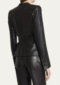 BalmainBelted Leather Fitted Jacket