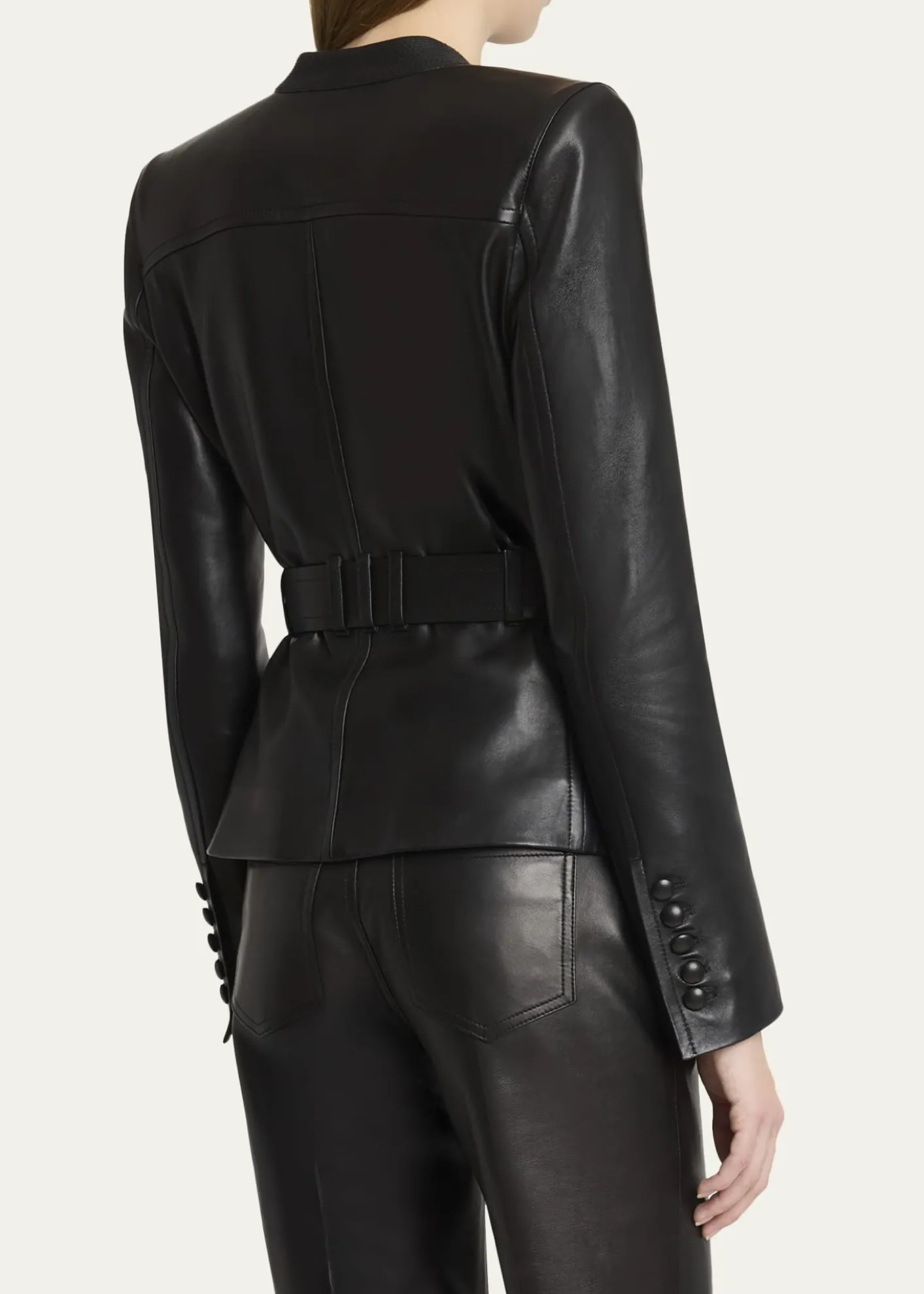 BalmainBelted Leather Fitted Jacket