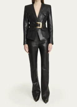 BalmainBelted Leather Fitted Jacket