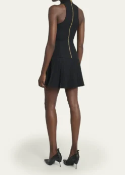 BalmainBelted Pleated Halter Mini Dress