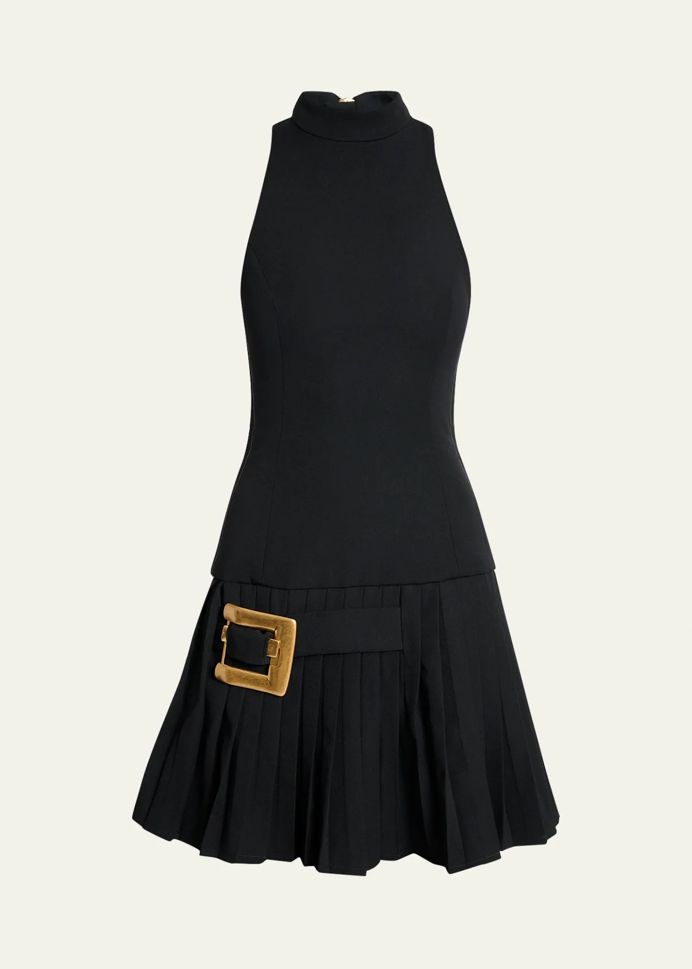 BalmainBelted Pleated Halter Mini Dress