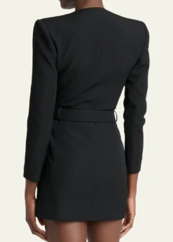 BalmainBelted Strong-Shoulder Long-Sleeve Mini Dress