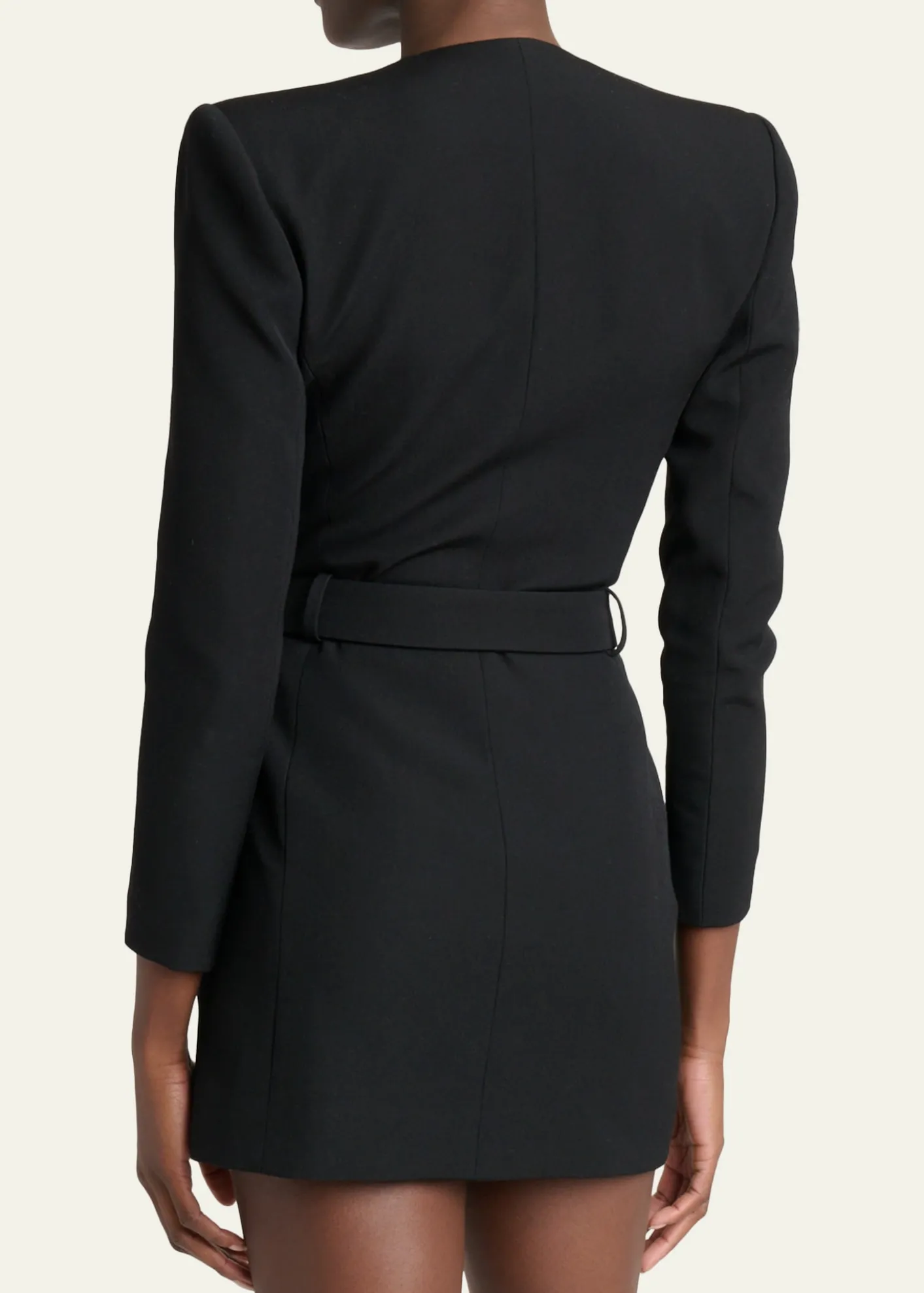 BalmainBelted Strong-Shoulder Long-Sleeve Mini Dress