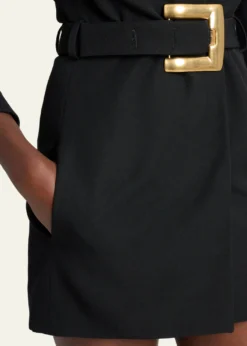BalmainBelted Strong-Shoulder Long-Sleeve Mini Dress