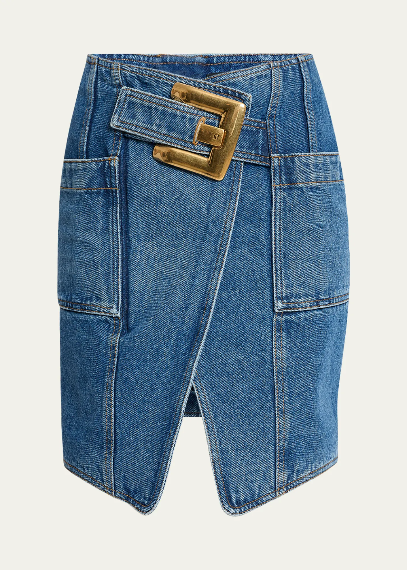 BalmainBelted Wrap Denim Mini Skirt