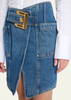 BalmainBelted Wrap Denim Mini Skirt