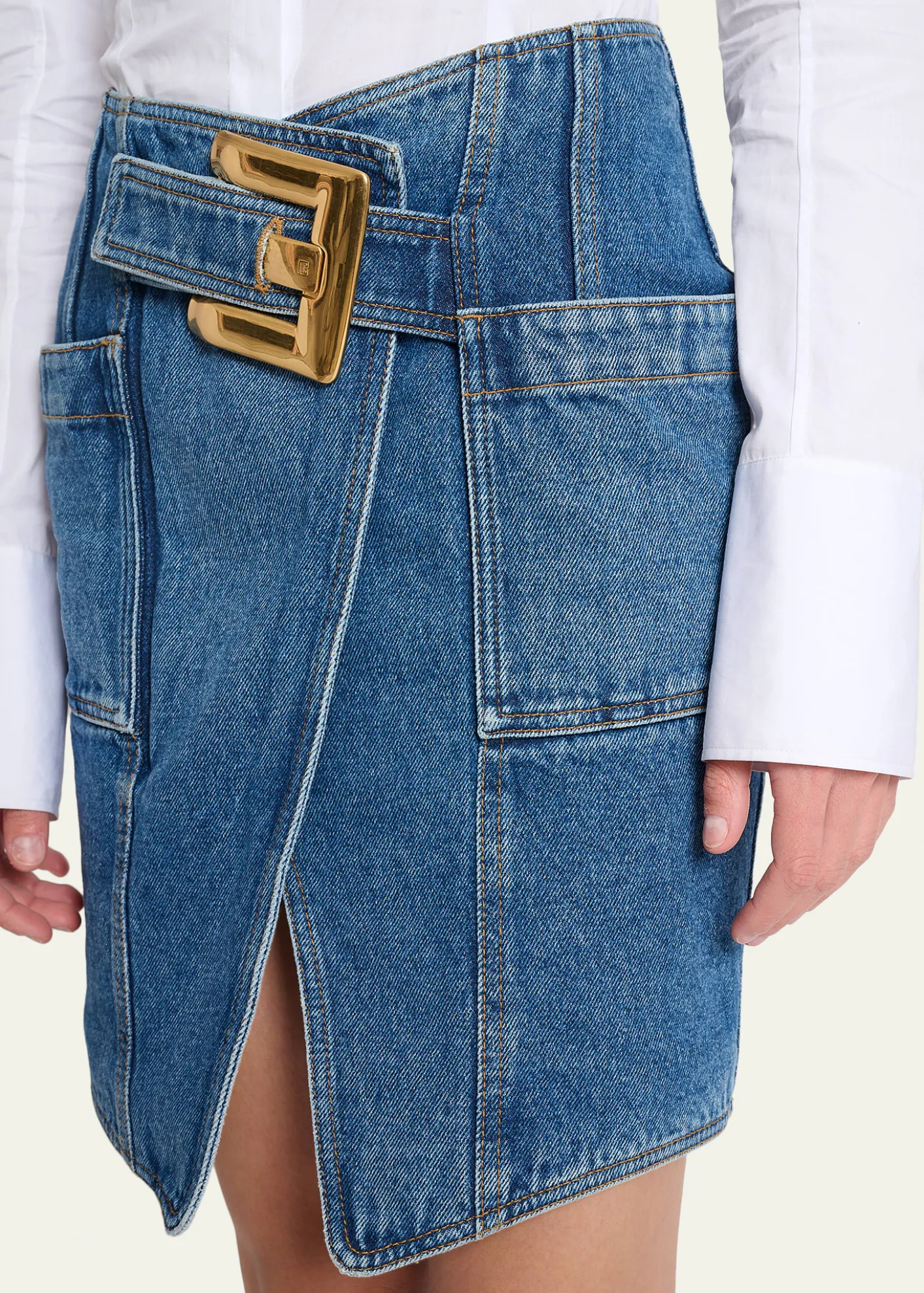 BalmainBelted Wrap Denim Mini Skirt