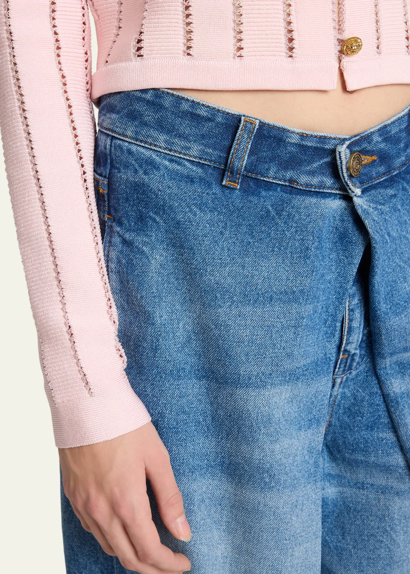 BalmainButtoned Flechage Openwork Cardigan