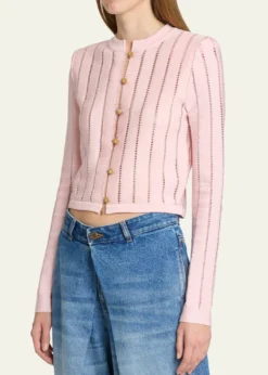 BalmainButtoned Flechage Openwork Cardigan