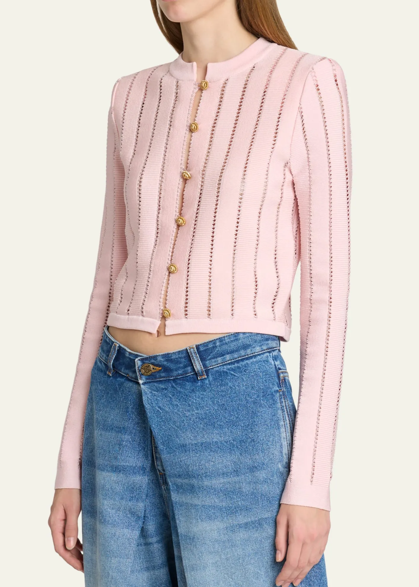 BalmainButtoned Flechage Openwork Cardigan