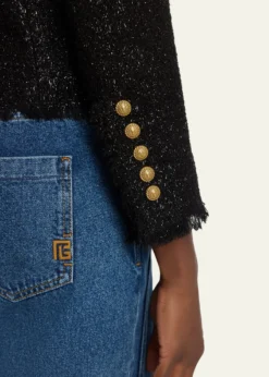 BalmainButtoned Glitter Tweed Cardigan