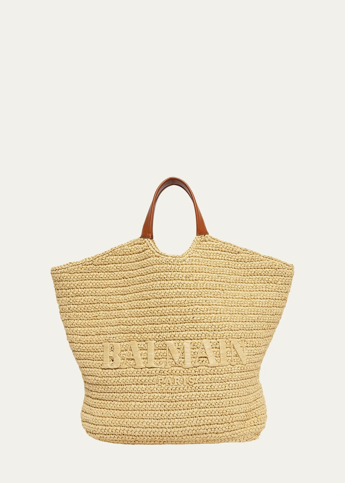BalmainCabas Large Faux Raffia Tote Bag