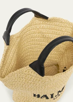 BalmainCabas Mini Faux Raffia Top-Handle Bag
