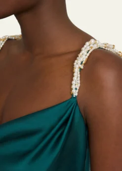 BalmainCowl-Neck Embroidered Strap Silk Column Gown