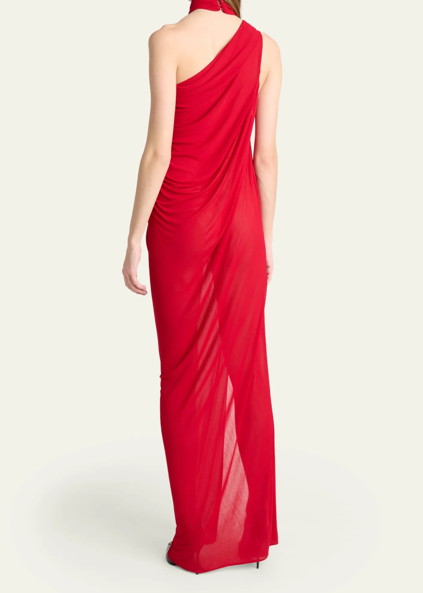 BalmainCross Neck Draped Jersey Gown
