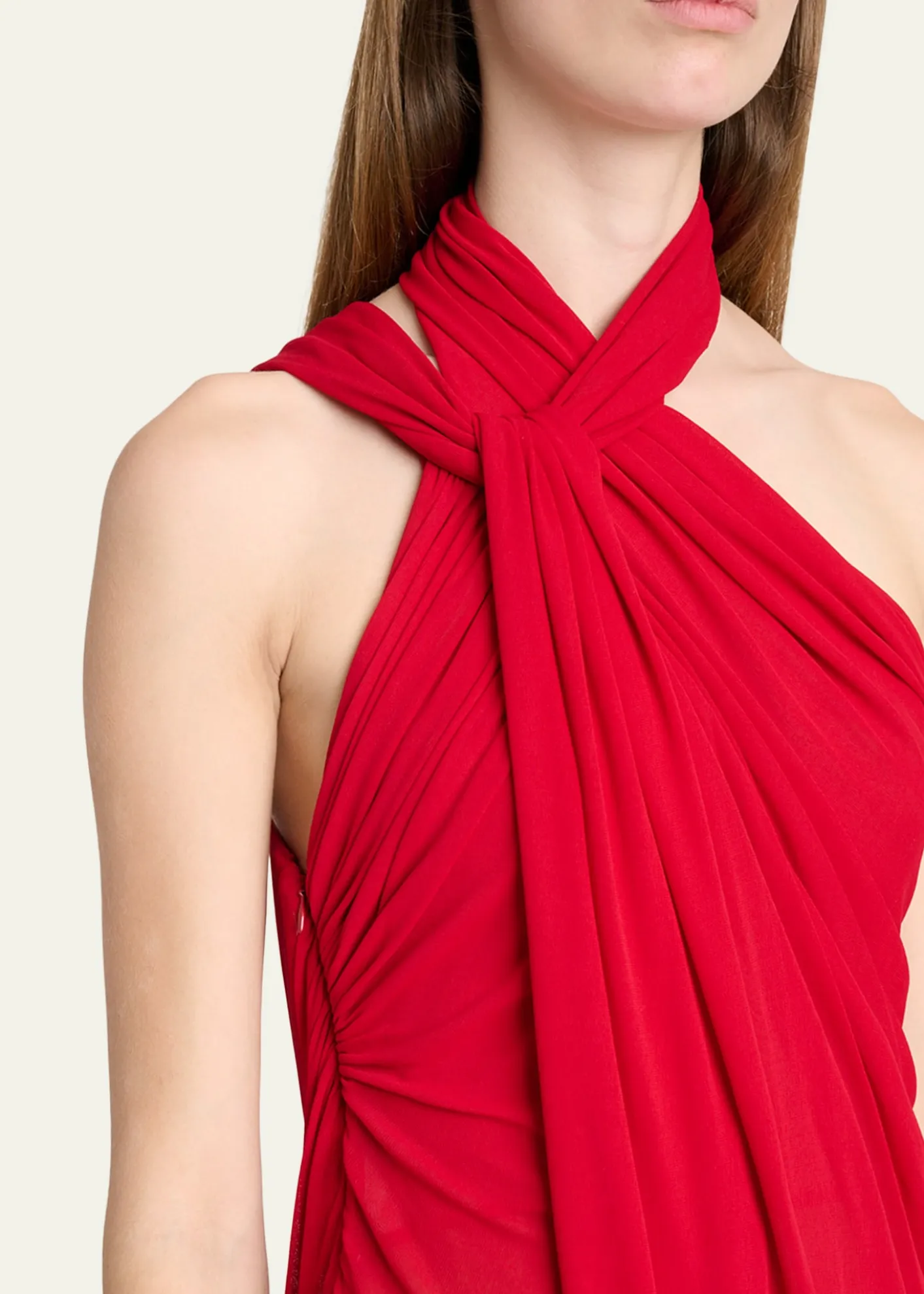 BalmainCross Neck Draped Jersey Gown