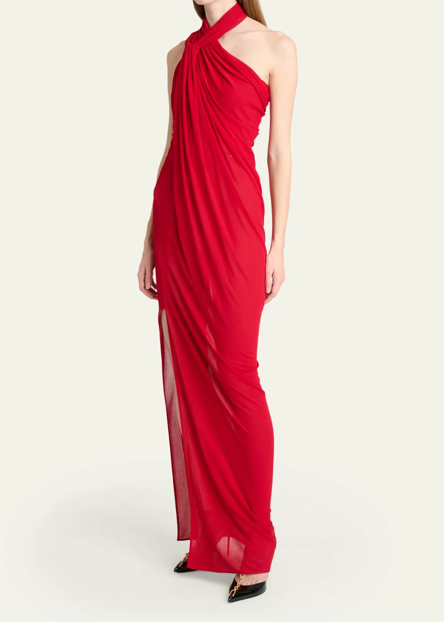 BalmainCross Neck Draped Jersey Gown