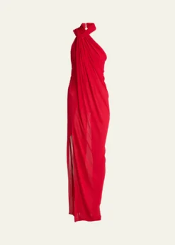 BalmainCross Neck Draped Jersey Gown