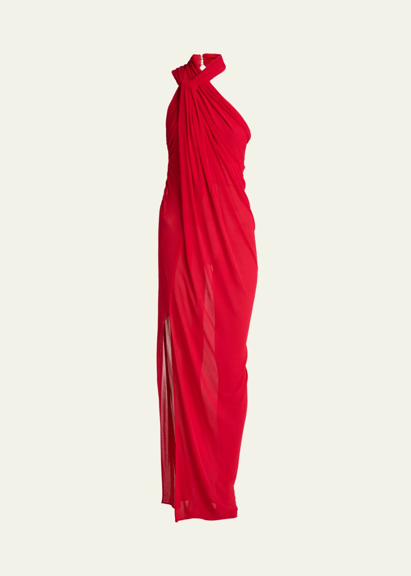 BalmainCross Neck Draped Jersey Gown