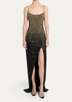 BalmainDragrade Crystal Sequined Slit Gown