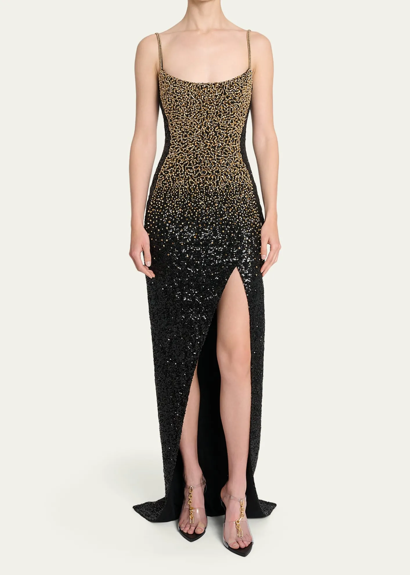 BalmainDragrade Crystal Sequined Slit Gown
