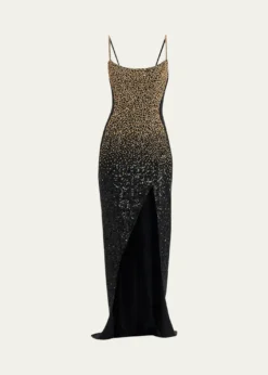 BalmainDragrade Crystal Sequined Slit Gown