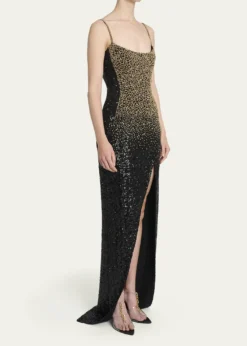 BalmainDragrade Crystal Sequined Slit Gown
