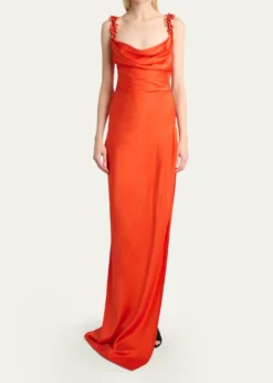 BalmainEmbroidered Strap Silk Column Dress