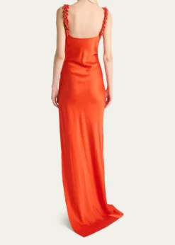 BalmainEmbroidered Strap Silk Column Dress