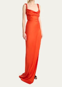 BalmainEmbroidered Strap Silk Column Dress