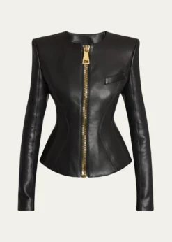 BalmainFitted Lambskin Leather Jacket