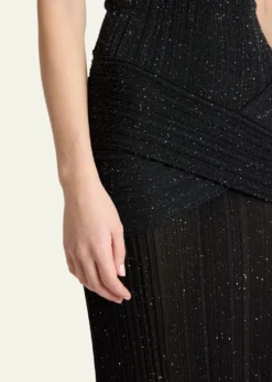 BalmainGlittered Crisscross Semi-Sheer Halter Dress