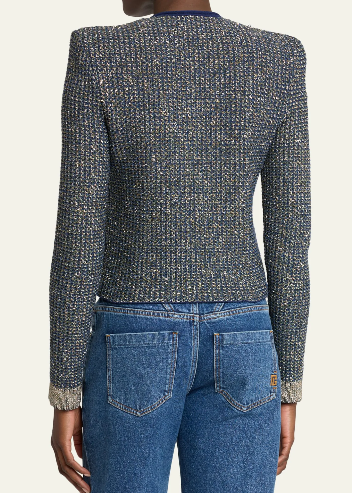 BalmainGlittered Tweed Buttoned Cardigan