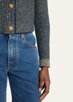 BalmainGlittered Tweed Buttoned Cardigan